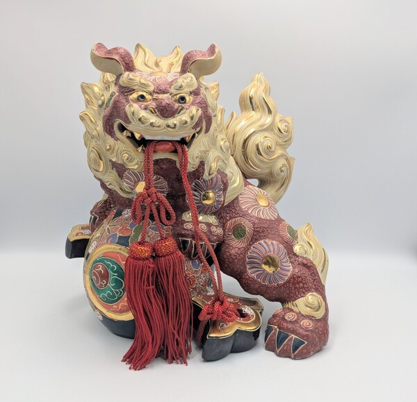 九谷焼 骨董 民芸品 宝獅子 魔除け獅子 縁起物 獅子 狛犬 置物 小槌獅子 小槌 シーサー 赤獅子 双仙銘