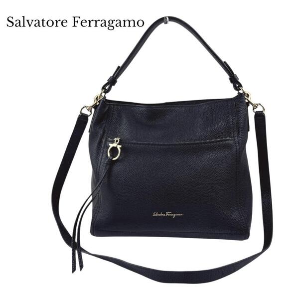 Salvatore Ferragamo サルヴァトーレフェラガモ 2WAYショルダーバッグ ハンドバッグ トート shoulder bag ガンチーニ GG-21 F865 ブラック