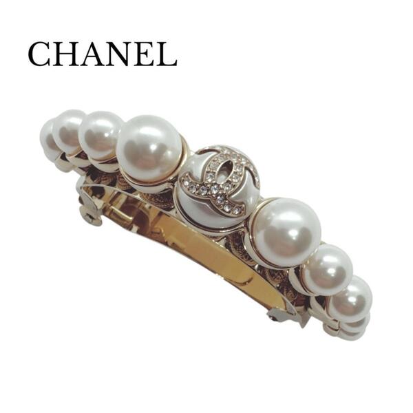 CHANEL シャネル ヘアクリップ バレッタ 髪留め ヘアアクセサリー イミテーションパール ココマーク ラインストーン I22 S ゴールド