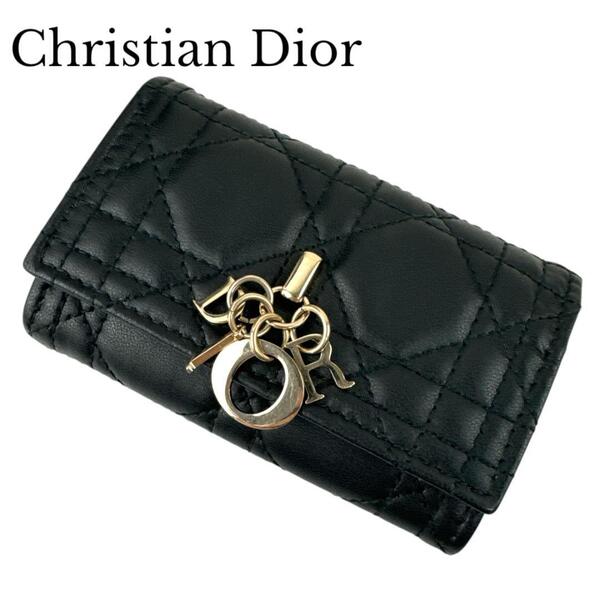 Christian Dior クリスチャンディオール 4連キーケース MISS DIOR ミスディオール カナージュ 44・MA・0283 ブラック