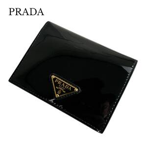 PRADA プラダ 二つ折り財布 コンパクトウォレット 三角ロゴプレート 1MV204 069 F03KJ エナメル ブラック