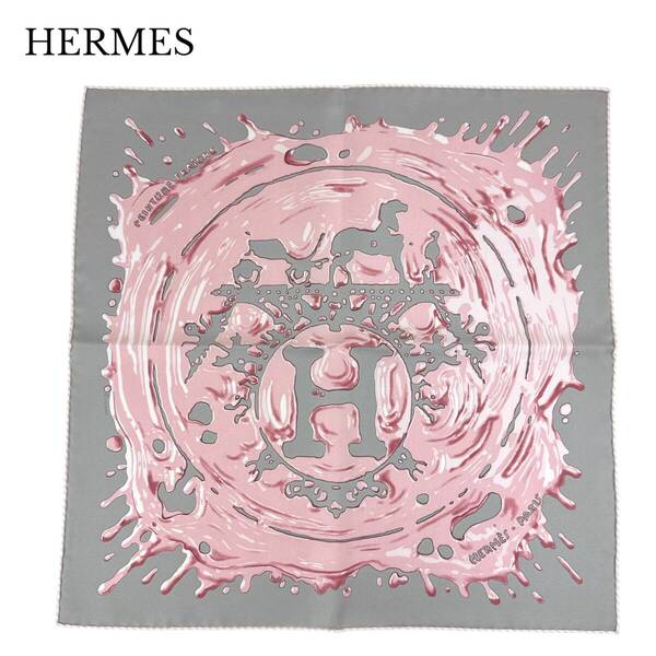 HERMES エルメス スカーフ カレ45 ガヴロッシュ Peinture Fraiche ペンキ塗りたて グレー ピンク