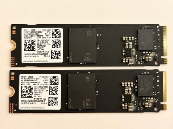 二個セット SAMSUNG PM9B1 M.2 2280 NVMe SSD 256GB PCIe Gen4 MZVL4256HBJD 合計512GB 未使用に近い