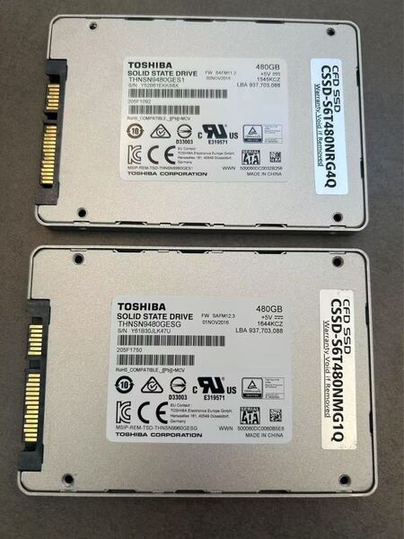 二個セット Toshiba CFD SSD 480GB THNSN9480GESG SATA 2.5インチ 合計960GB 約1T