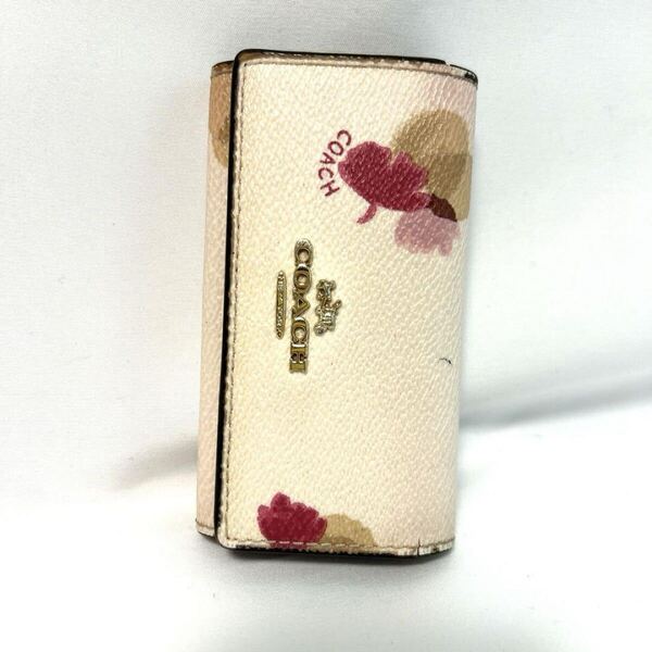 COACH コーチ キーケース 花柄 薄ピンク×ピンク 6連 レザー キーリング付き レディース お洒落小物 エレガント ブランド 送料無料