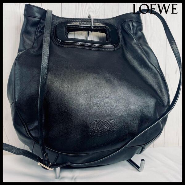 ◆ 美品 ◆ ロエベ LOEWE ハンドバッグ レザー アナグラム ブラック 黒 バッグ カバン ショルダーバッグ 斜め掛け 大容量