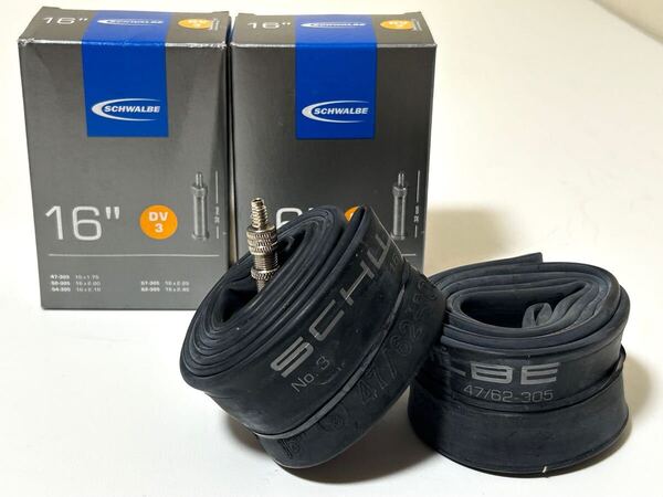 【送料無料特価】16インチ英式チューブ Schwalbe DV3 16×1.75-2.40 バルブ長40mm 新品2個セット《ETRTO305/STRIDA》