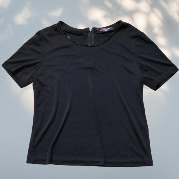 レオナール/LEONARD カットソー カンカン素材 ラインストーン トップス 半袖Tシャツ
