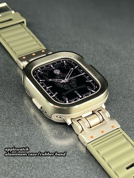 アルミニウムケース ラバー ベルト アップルウォッチ 46mm 49mm 45mm 44mm
