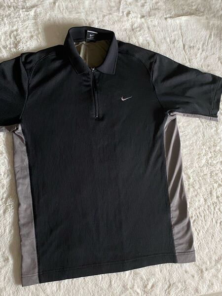 NIKE GOLF ナイキゴルフ フィットドライ L 半袖 ポロシャツ ハーフジップ ゴルフウェア ナイキ 黒 ブラック SPHERE REACT