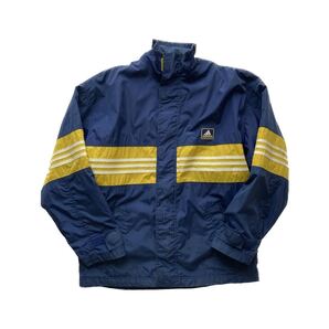 【雰囲気◎】80s adidas 薄綿ナイロンジャケット M ネイビーイエロー パディング ブルゾン 90s ヴィンテージ ビンテージ アディダス US古着