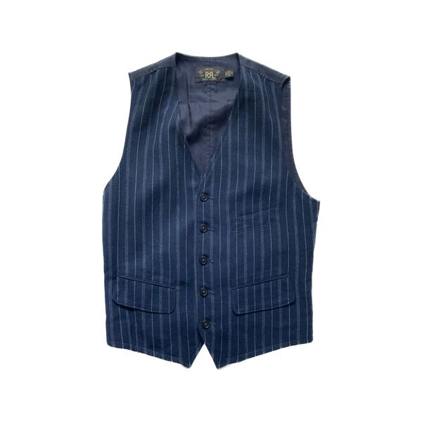 【過去の名作】RRL インディゴストライプベスト XS ラルフローレン 新品同様 ダブルアールエル Double RL Indigo stripe vest