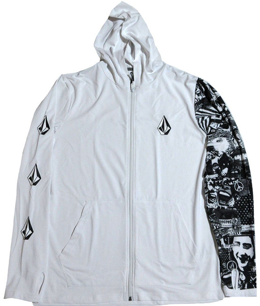 ボルコム フード ジップアップ 長袖 ラッシュガード Mサイズ ホワイト A9312203 Volcom ICONIC STONE COLLAGE