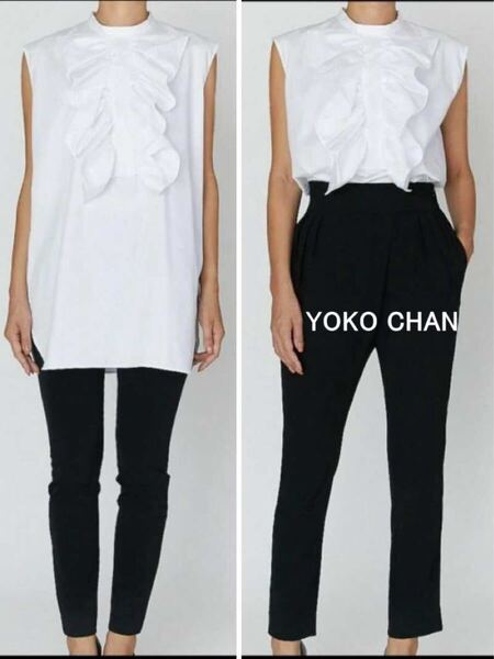 美【YOKO CHAN|ヨーコ チャン】定価6万5千 volume ruffle cotton shirt ボリュームラッフルコットンシャツ ノースリーブ フリルシャツ 即