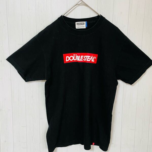【DOUBLE STEAL】ダブルスティール 半袖 ボックス ロゴ プリント クルーネック Tシャツ カットソー ストリート 黒 ブラック M