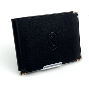 Cartier未使用に近いマストラインブラックメンズマネークリップレア 二つ折り 札入れ カルティエ ボルドー系