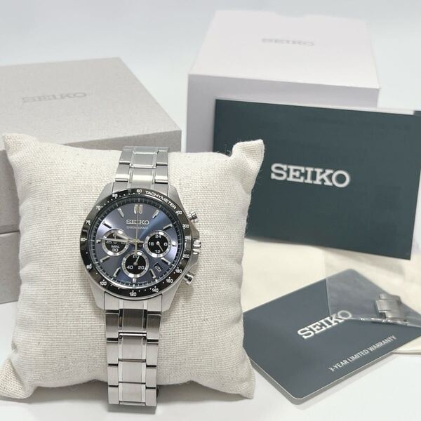 【美品】SEIKO セイコー セレクション SBTR027 8T63-00D0 クオーツ シルバー スピリット クォーツ クロノグラフ メンズ ブルー グレー