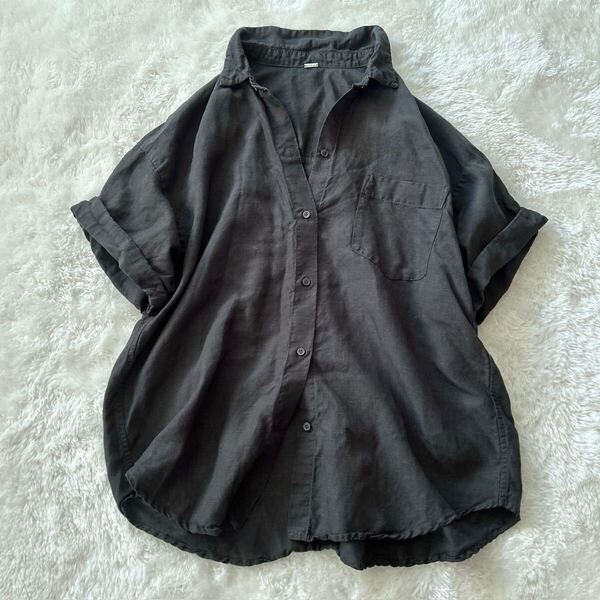 Mila Owen ミラオーウェン リネンシャツ ブラウス オーバーサイズ 美品 フリーサイズ ダークグレー 半袖