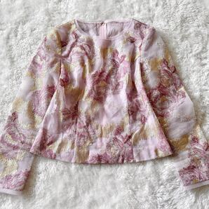 ラピーヌ 刺繍 スパンコール 長袖トップス ブラウス M オーガンジー