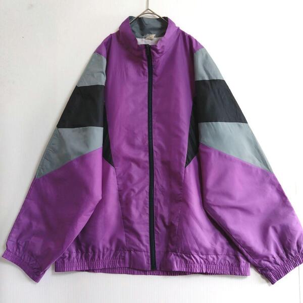 93 ALLSPORT ナイロンジャケット M 紫 黒 灰 フルジップ US古着