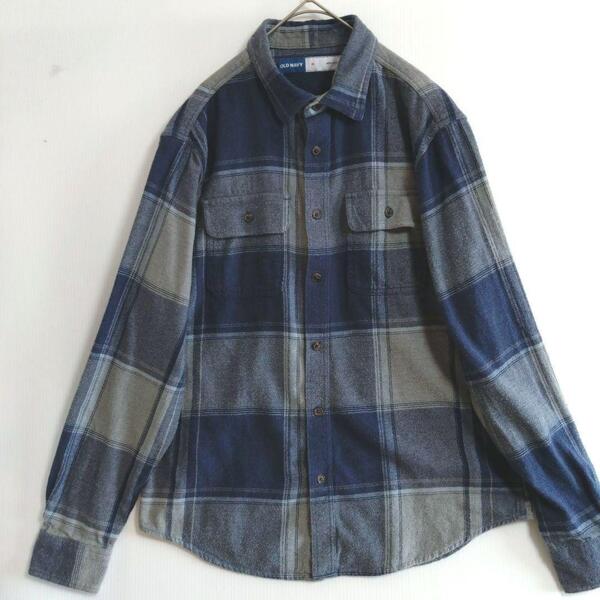 2333 OLD NAVY 長袖ネルシャツ M 青 チェック US古着