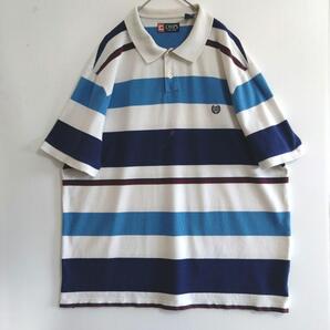 73 CHAPS 半袖ポロシャツ 2XL ボーダー 紺 青 白 US古着