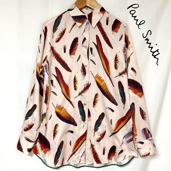 Paul Smith ポールスミス フェザー プリント シャツ鳥 羽 バード ブラウス レディース 戸田恵梨香 38 M