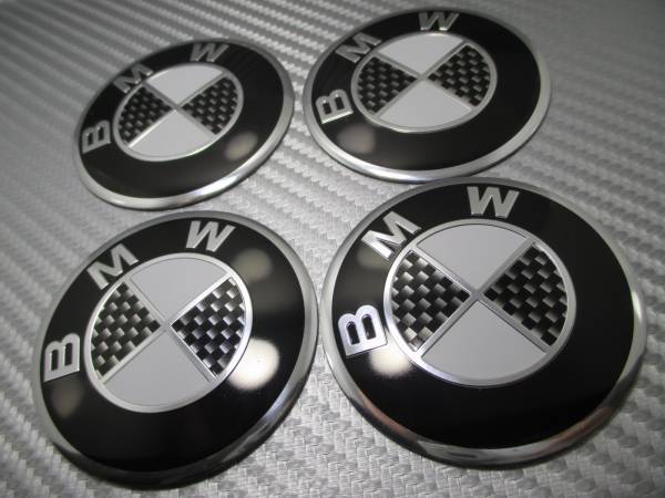 即日発送 BMW 黒銀 カーボン調センターキャップシール 4枚セット 3シリーズ X1 5シリーズセダン 1シリーズ X3Z4X5X2