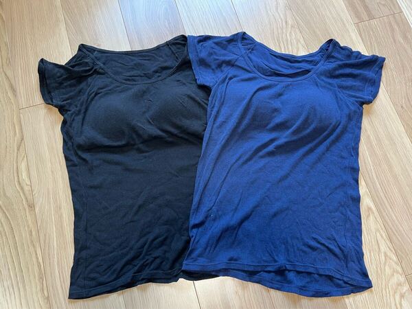 ★2回短時間のみ★超美品★トリンプ★リブブラTシャツ★コストコ★L★ネイビー&黒★