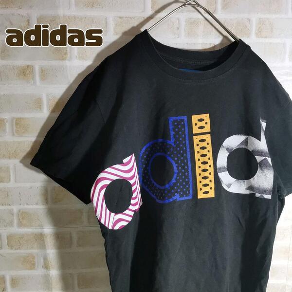 アディダス adidas Tシャツ 半袖 黒 ビッグ ロゴ