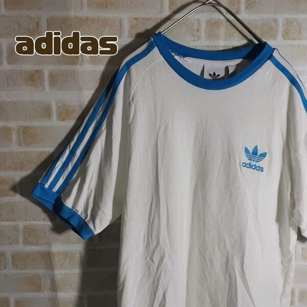 アディダス adidas Tシャツ 半袖 リンガー 水色