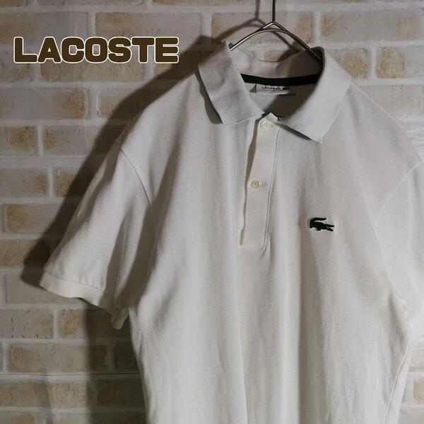 LACOSTE ラコステ ポロシャツ 半袖 白 ラバーロゴ