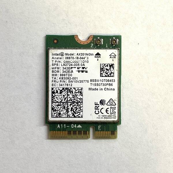 【送料無料即発】中古Intel Wi-Fi6 AX201 無線LANカード AX201NGW BT5.2 5W10V25775