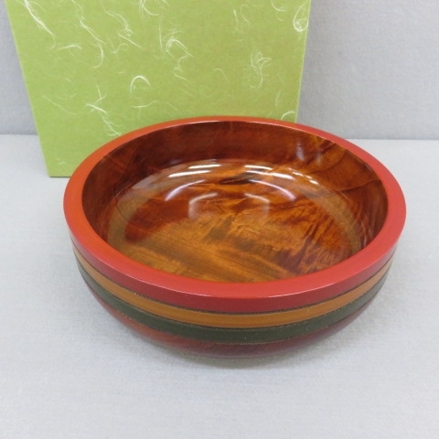 青漆ろくろ目独楽菓子器 表完作 茶道具 美術品・アンティーク