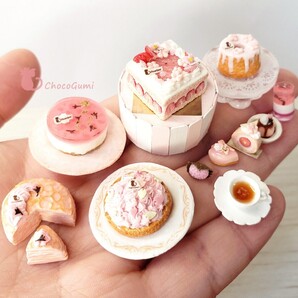 SAKURA sweets buffet 桜のケーキ ブュッフェ さくらスイーツ ミニチュアフード ドールハウス 食品サンプル ハンドメイド
