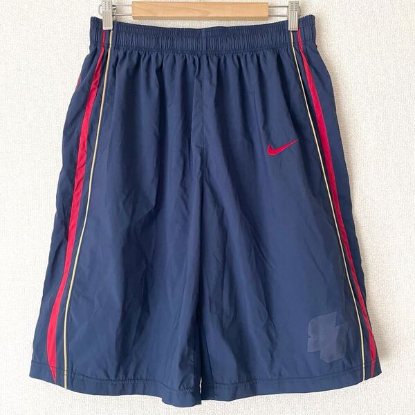 日本製★NIKE ハーフパンツ XL★ネイビー レッド ナイキ バスケットボール ナイロン シャカシャカ JAPAN ジャパン 90s 00s 古着 y2k バスケ