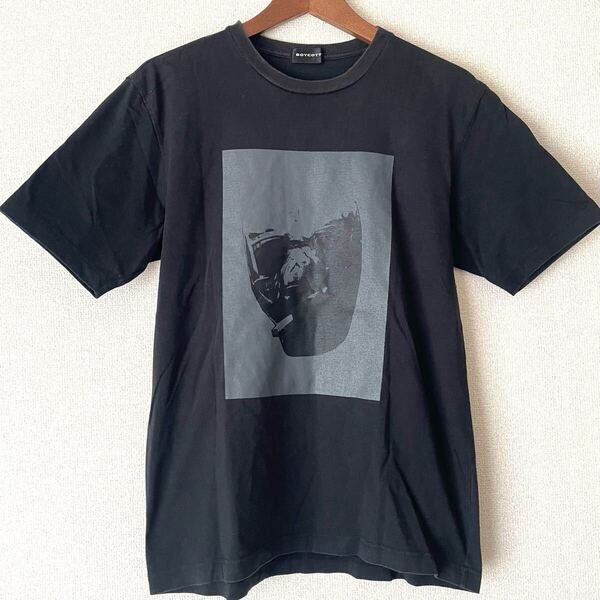 BOYCOTT ボイコット★プリント柄 バックプリント Tシャツ 半袖 ブラック 黒 綿100% L★人物 シルエット タバコ コットン 古着 オシャレ