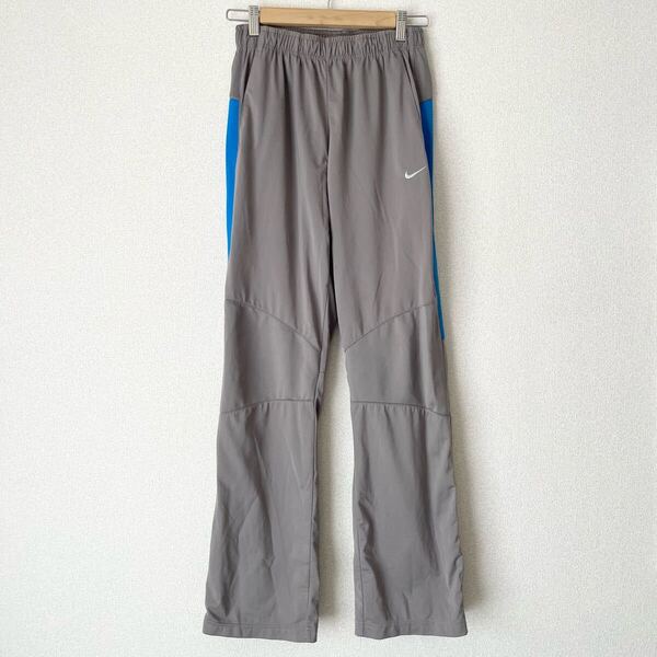 ナイキ ジャージ トラックパンツ L★ポリエステル スポーツ NIKE グレー ブルー FIT DRY★y2k 平成 古着好き ランニング トレーニング 裾広