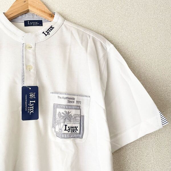 新品★LYNX リンクス 半袖ポロシャツ ゴルフウェア ホワイト 白 Mサイズ ポケット 刺繍 ヤシの木 南国 アメリカ ハワイ ゴルファー 人気