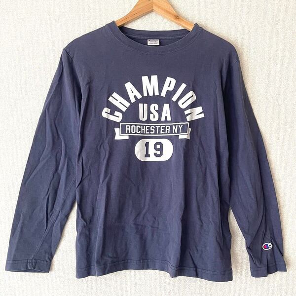 Champion チャンピオン ロンT 長袖 Tシャツ アメカジ ROCHESTER ロチェスター USA 1919 ネイビー カットソー M 古着 90s 00s カレッジ ロゴ