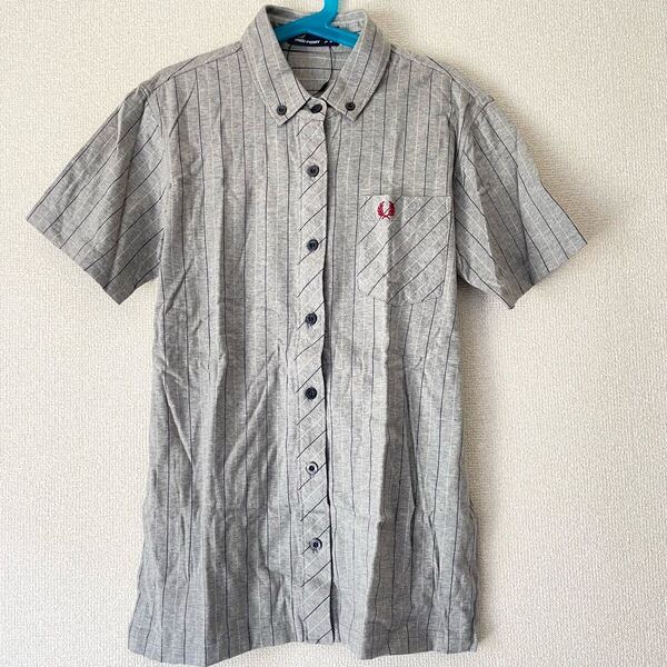 日本製★新品 未着用 フレッドペリー ポロシャツ ボタンシャツ ストライプ グレー M★半袖 Tシャツ カットソー 夏 FRED PERRY 綿 コットン