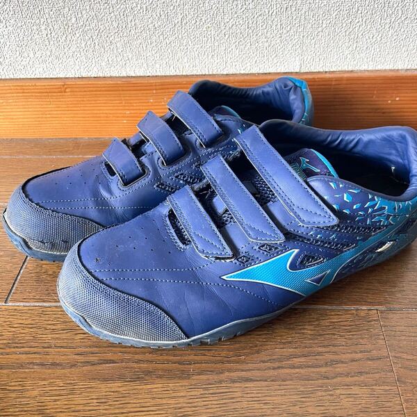 ミズノ MIZUNO 安全靴 28cm 3E 幅広 ワイド★作業靴 先芯 青 ブルー ALMIGHTY TD22L セーフティシューズ オールマイティ 中古 現場仕事