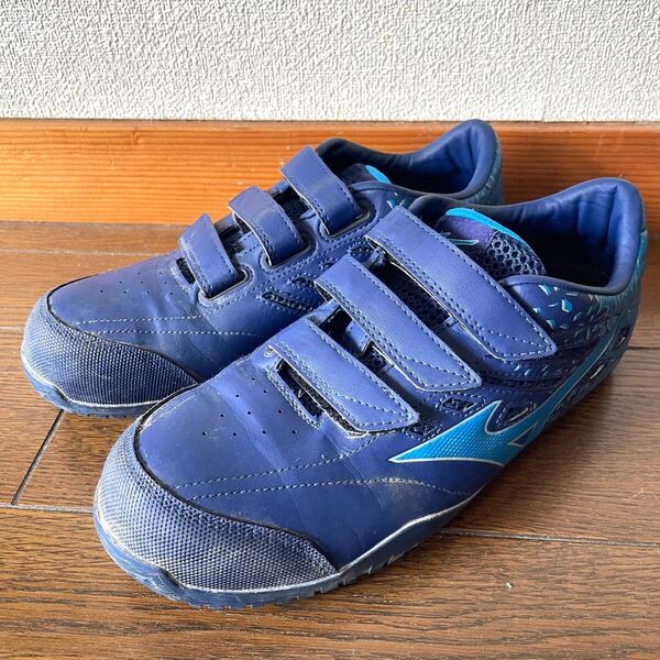 ミズノ MIZUNO 安全靴 25cm 3E 幅広 ワイド★作業靴 先芯 青 ブルー ALMIGHTY TD22L セーフティシューズ オールマイティ 中古 滑り止め