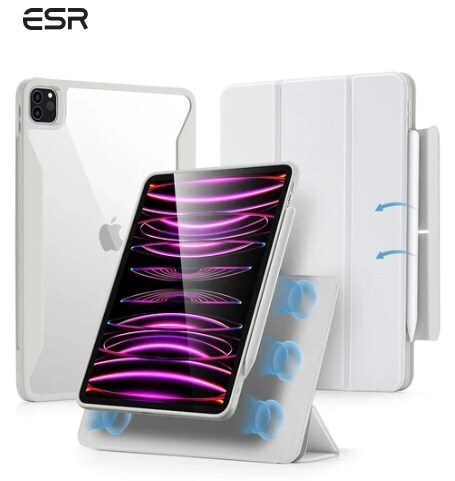 ESR イーエスアール HYBRID CASE 360 iPad Pro 12.9インチ ハイブリッドケース マグネットカバー 保護パッド ホワイト 衝撃吸収 スタンド