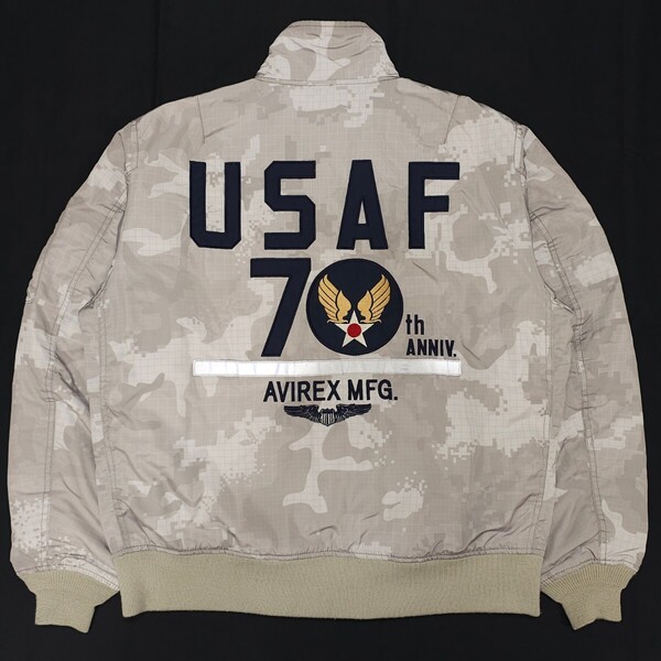 アヴィレックスAVIREXフライトジャケットMA-1アメリカ空軍70周年記念カモフラ迷彩グレー希少アワードジャケットMA1ミリタリーUSAFボンバー