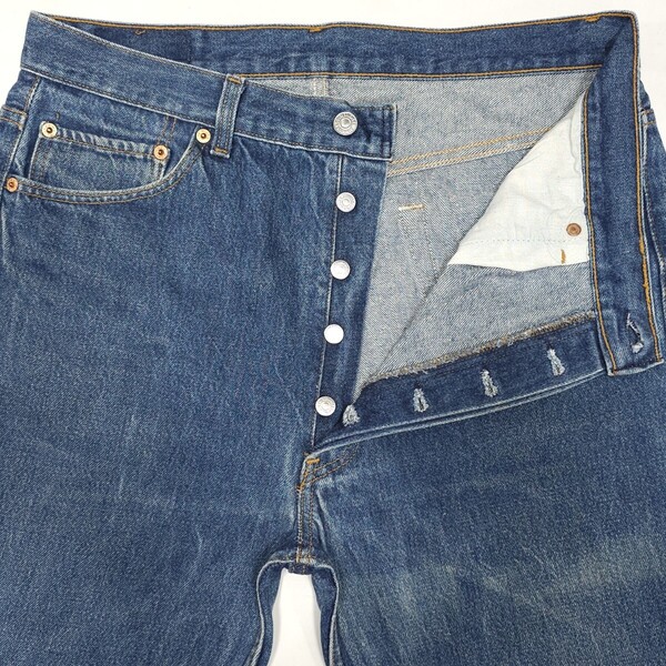 USAアメリカ製Levi'sリーバイス501-0115赤文字ヴィンテージ90年代デニムパンツ金糸脇割スモールeレギュラー90sジーンズ ジーパン アメカジ