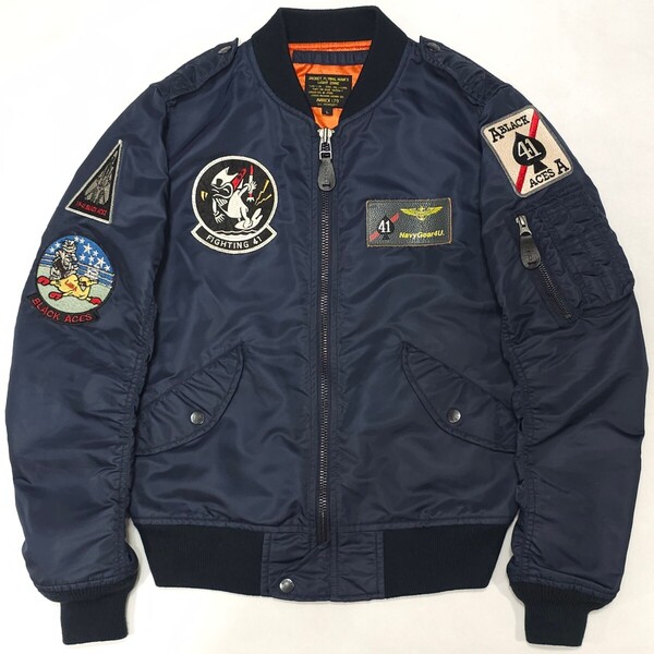 アヴィレックスAVIREXフライトジャケットL-2AブラックエースVF-41ネイビー紺ミリタリー ボンバーL2Aブルゾン薄手メンズS~M位ユニセックス