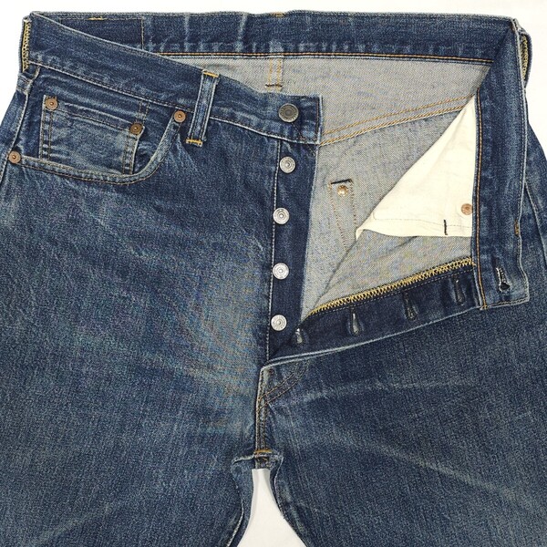 USAバレンシア製Levi'sリーバイス501XXヴィンテージ復刻セルビッジ赤耳デニムパンツBigEジーンズ501-0003ビッグEヒゲハチノス90sエイジング
