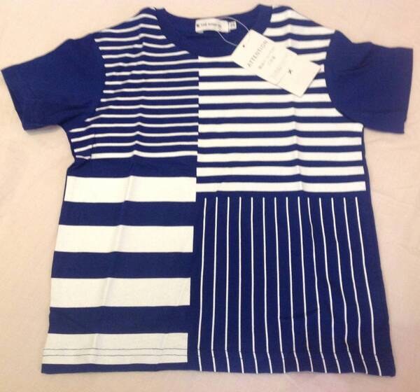 新品 THE SHOP TKボーダー×ストライプTシャツ ブルー(092) 15(150cm) 定価1,089円