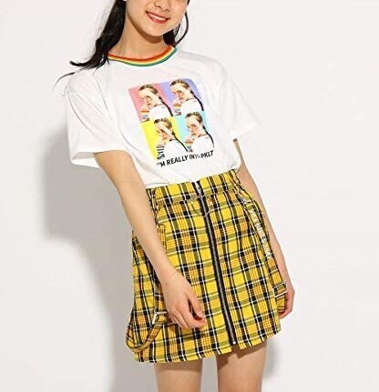 新品 PINK-latte ニコラ掲載柄リブ転写プリント Tシャツ オフホワイト 14(XXS140cm) 定価3850円
